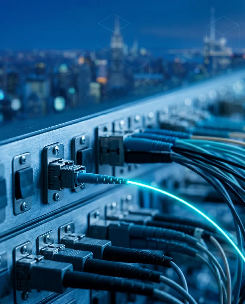 Conectividad de fibra óptica sobre ciudad